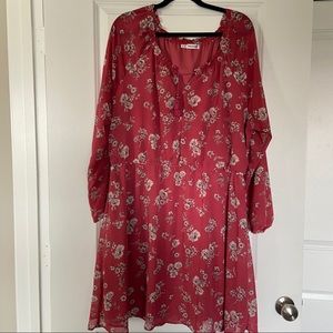 Maurices Peasant Dress in Earth Red Floral Print